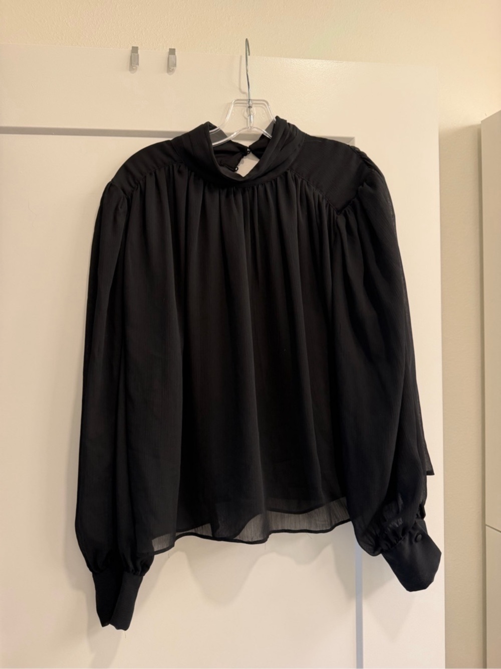Future Collective Pleated High Neck Blouse in Black Large Like New